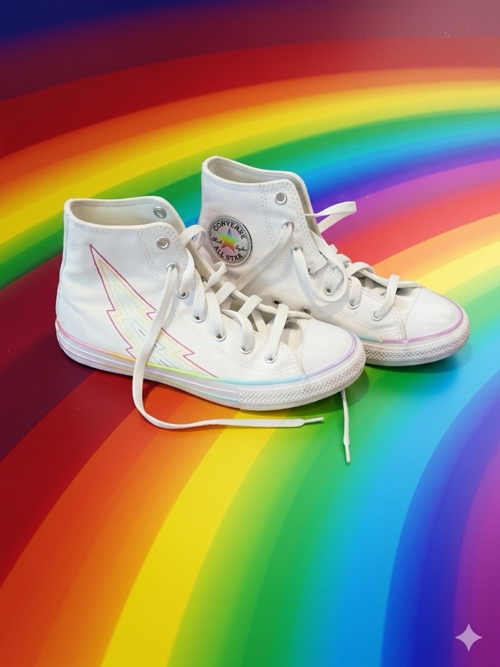 Like new Converse Kids White High-Top Sneakers with Pastel Lightning Detail